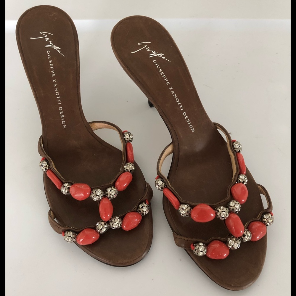 Guisseppe Zagnotti Brown Heel Sandal w/Crystals
